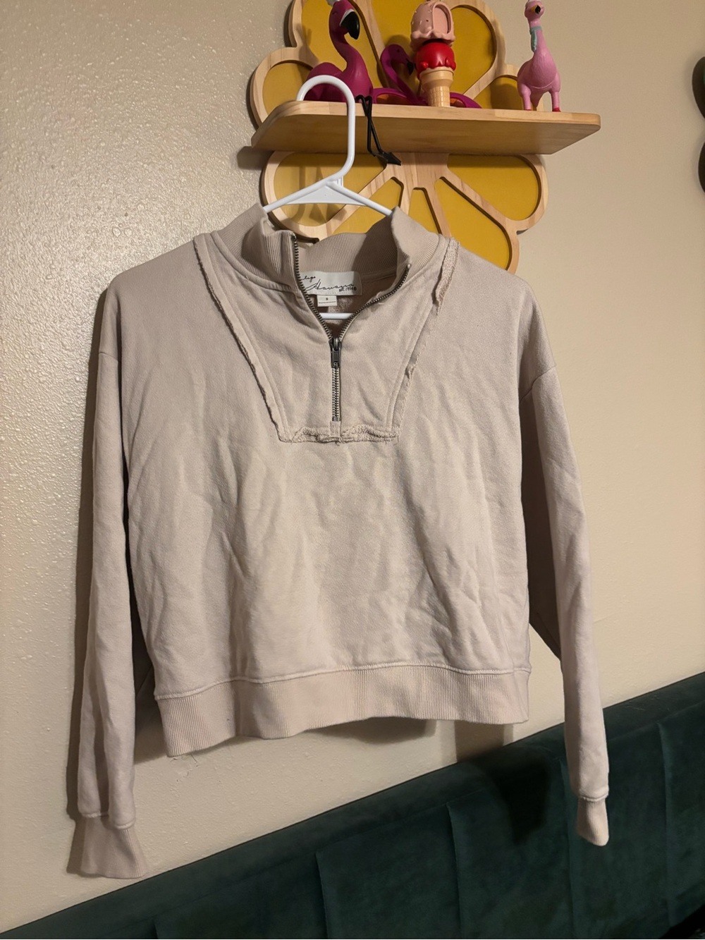 Vintage Havana Beige Cropped Cowl Half-Zip Sweater